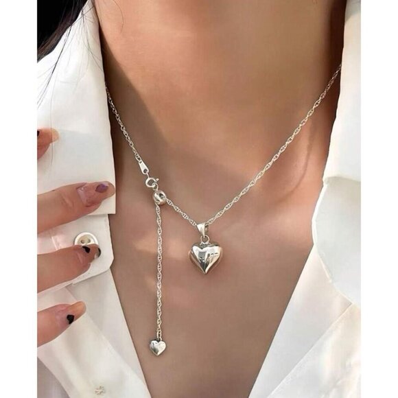 925 Sterling Silver Heart Pendant Necklace With Twisted Chain For Women - Picture 2 of 4